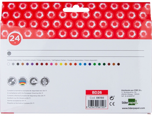 Lapices cera Liderpapel caja de 24 unidades colores surtidos 06150, imagen 3 mini