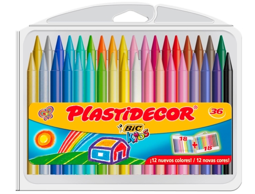 Lapices cera Plastidecor caja de 36 colores surtidos 8823372, imagen 2 mini