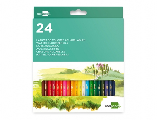 Lapices de colores acuarelables Liderpapel caja de 24 unidades colores surtidos 163283, imagen 2 mini