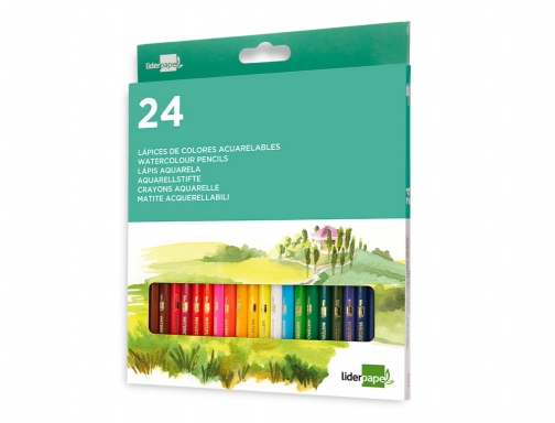 Lapices de colores acuarelables Liderpapel caja de 24 unidades colores surtidos 163283, imagen 3 mini