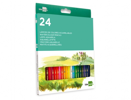 Lapices de colores acuarelables Liderpapel caja de 24 unidades colores surtidos 163283, imagen 4 mini