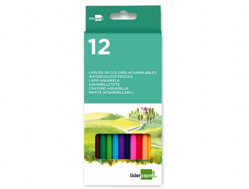 Lapices de colores acuarelables Liderpapel caja de 12 unidades colores surtidos 77473, imagen 2 mini