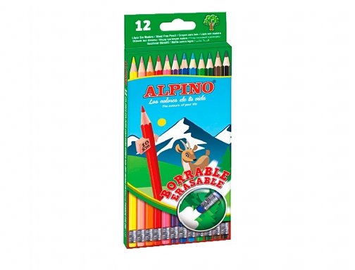 Lapices de colores Alpino borrable con goma caja de 12 colores surtidos AL013654, imagen 2 mini