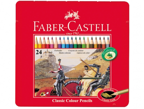 Lapices de colores Faber-Castell caja de metal de 24 colores surtidos 115824, imagen 2 mini