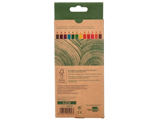 Lapices de colores Liderpapel ecouse caja de 12 colores surtidos con certificado 166151, imagen 5 mini
