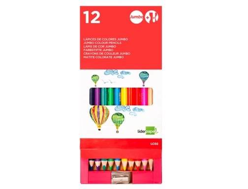 Lapices de colores Liderpapel jumbo con sacapuntas caja de 12 unidades colores 34249, imagen 3 mini