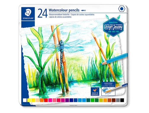 Lapices de colores Staedtler acuarelables caja metal de 24 unidades colores surtidos 14610C M24, imagen 2 mini