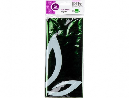 Papel celofan Liderpapel 50x70 cm 22g m2 bolsa de 5 hojas verde 75025, imagen 2 mini