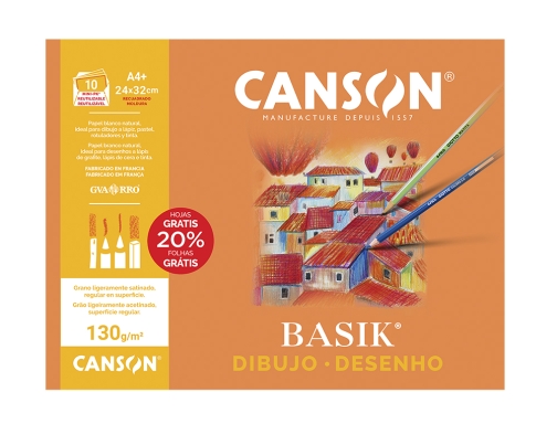 Papel dibujo basik 240x320 Din A4 + 130 gr con recuadro minipack Canson C400110487, imagen 3 mini