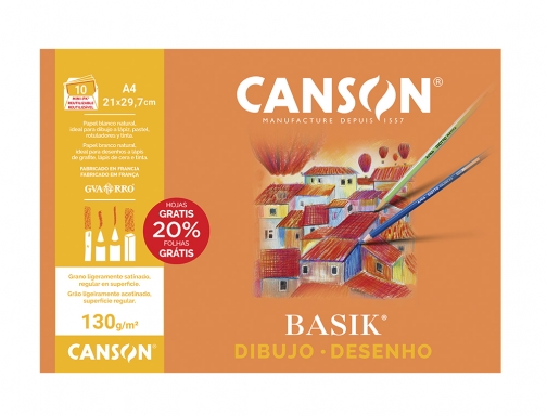 Papel dibujo basik Din A4 sin recuadro 130 gramos minipack de 10 Canson C400110486, imagen 3 mini