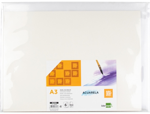 Papel dibujo Liderpapel 297x420mm 300g m2 acuarela pack de 6 hojas 48181, imagen 2 mini