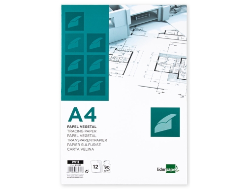 Papel dibujo Liderpapel A4 210x297mm 90g m2 vegetal sobre de 12 hojas 63237, imagen 2 mini