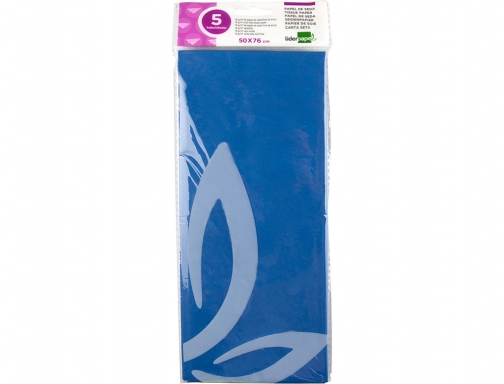 Papel seda Liderpapel 52x76cm 18g m2 bolsa de 5 hojas azul 36072, imagen 2 mini