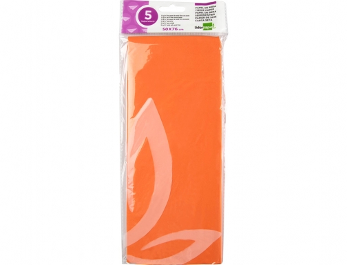 Papel seda Liderpapel 52x76cm 18g m2 bolsa de 5 hojas naranja 36075, imagen 2 mini