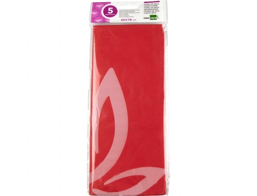 Papel seda Liderpapel 52x76cm 18g m2 bolsa de 5 hojas rojo 36077, imagen 2 mini