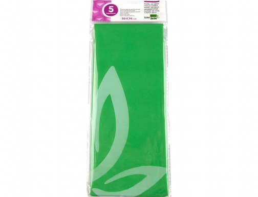 Papel seda Liderpapel 52x76cm 18g m2 bolsa de 5 hojas verde 36081, imagen 2 mini