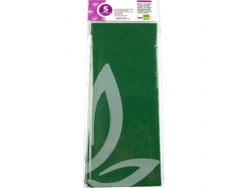 Papel seda Liderpapel 52x76cm 18g m2 bolsa de 5 hojas verde oscuro 72798, imagen 2 mini