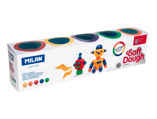 Pasta Milan para modelar soft dough glitter caja de 5 botes colores 913505G , surtidos, imagen 2 mini