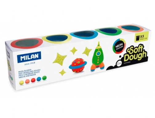 Pasta Milan para modelar soft dough neon caja de 5 botes colores 913505N , surtidos, imagen 2 mini