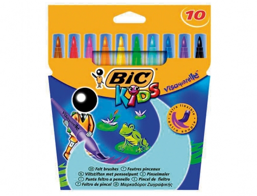 Rotulador Bic kids visaquarelle estuche de 10 colores punta pincel tinta base 8289641 , surtidos, imagen 2 mini