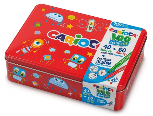 Rotulador Carioca color kit caja de metal de 100 unidades surtidas + 42736, imagen 2 mini