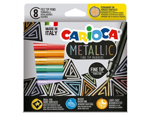 Rotulador Carioca metallic punta fina caja de 8 colores surtidos 43162, imagen 2 mini