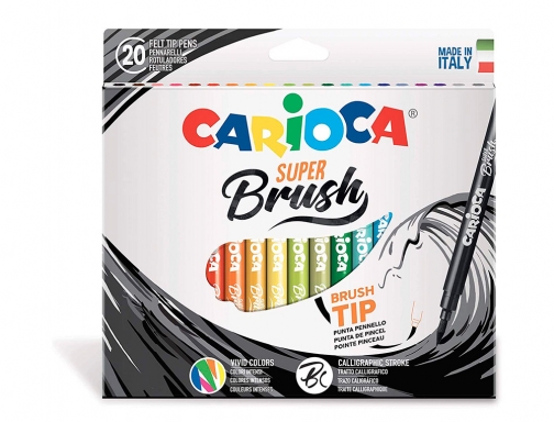 Rotulador Carioca punta de pincel lavable caja de 20 unidades colores surtidos 42968, imagen 2 mini