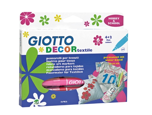 Rotulador Giotto decor textile para camisetas caja de 6 unidades colores surtidos F49480000, imagen 2 mini