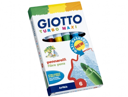 Rotulador Giotto turbo maxi caja de 6 colores lavables con punta bloqueada F453000, imagen 2 mini