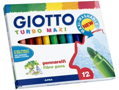 Rotulador Giotto turbo maxi caja de 12 colores lavables con punta bloqueada F454000, imagen 2 mini