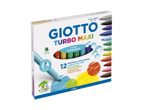 Rotulador Giotto turbo maxi caja de 12 colores lavables con punta bloqueada F454000, imagen 3 mini