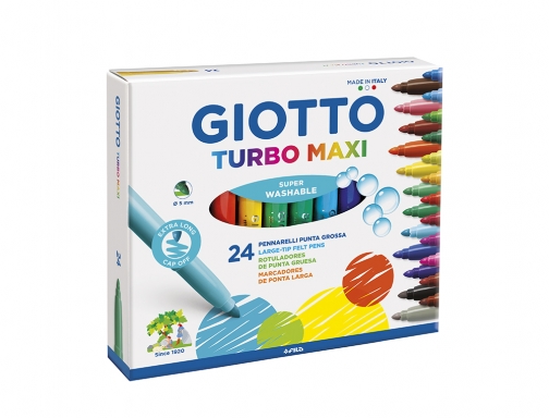 Rotulador Giotto turbo maxi caja de 24 colores lavables con punta bloqueada F455000, imagen 3 mini