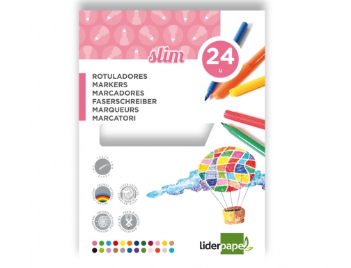 Rotulador Liderpapel slim caja de 24 unidades colores surtidos 52210, imagen 2 mini