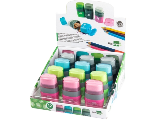 Sacapuntas Liderpapel plastico 2 usos con goma 75047, imagen 4 mini