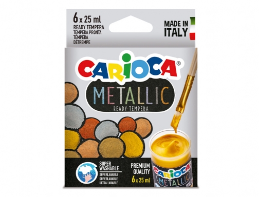 Tempera escolar Carioca metallic bote 25 ml caja de 6 colores surtidos KO026, imagen 2 mini