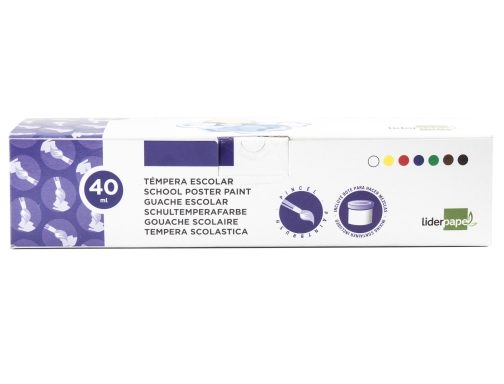 Tempera Liderpapel escolar 40 ml caja 7 colores surtidos + pincel 62924, imagen 2 mini