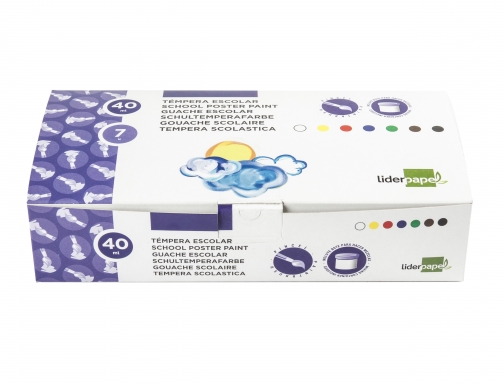 Tempera Liderpapel escolar 40 ml caja 7 colores surtidos + pincel 62924, imagen 3 mini