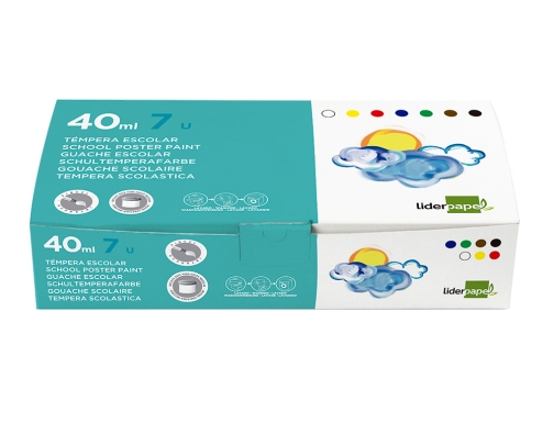 Tempera Liderpapel escolar 40 ml caja 7 colores surtidos + pincel 62924, imagen 5 mini