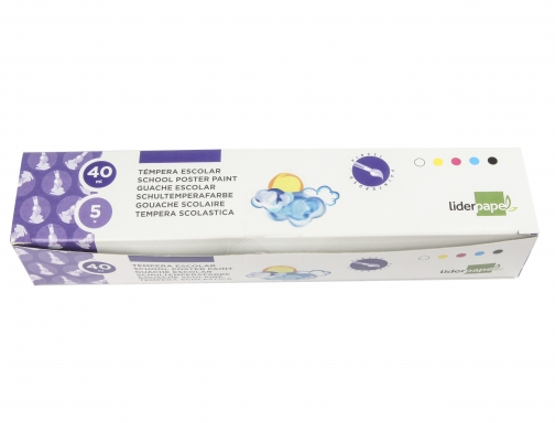 Tempera Liderpapel escolar 40 ml caja 5 colores surtidos + pincel 62925, imagen 3 mini