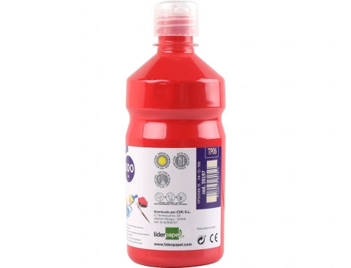 Tempera liquida Liderpapel escolar 500 ml rojo 59197, imagen 2 mini