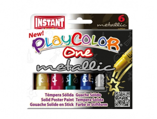 Tempera solida en barra playcolor escolar caja de 6 colores metalizados surtidos Instant 10321, imagen 2 mini