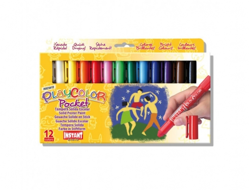 Tempera solida en barra playcolor pocket escolar caja de 12 colores surtidos Instant 10521, imagen 2 mini
