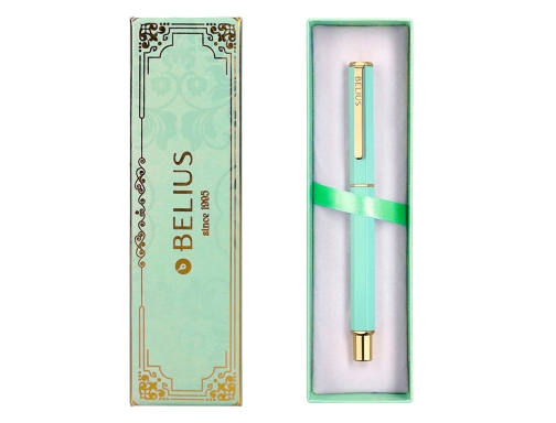 Boligrafo Belius macaron bliss forma hexagonal color verde dorado tinta azul caja BB295, imagen 5 mini