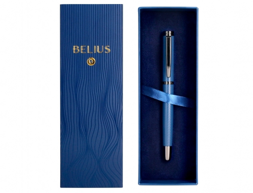 Boligrafo Belius neptuno aluminio textura wavy color azul marino tinta azul caja BB244, imagen 5 mini
