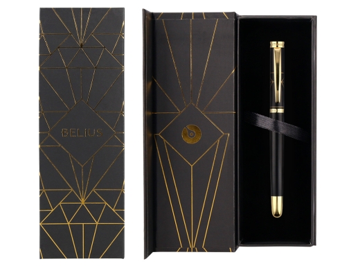 Boligrafo Belius soiree aluminio color art deco negro y dorado tinta azul BB257 , negro dorado, imagen 5 mini