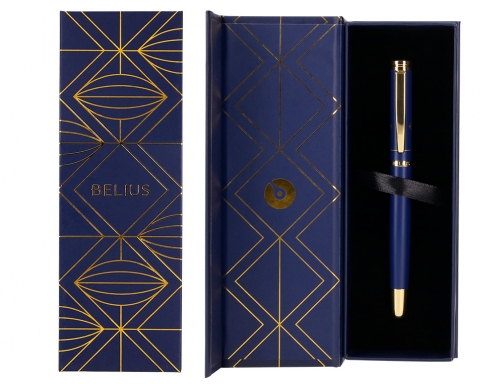 Boligrafo Belius soiree aluminio color azul marino y dorado tinta azul caja BB261 , azul marino dorado, imagen 5 mini