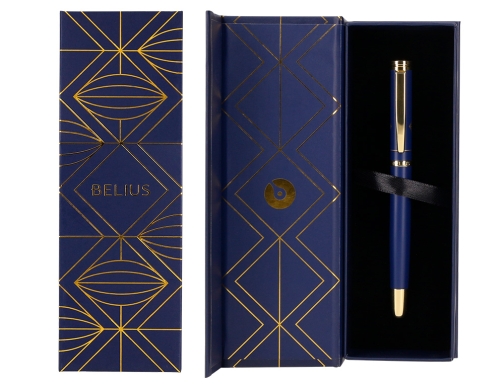 Boligrafo Belius soiree aluminio color azul marino y dorado tinta azul caja BB261 , azul marino dorado, imagen 5 mini