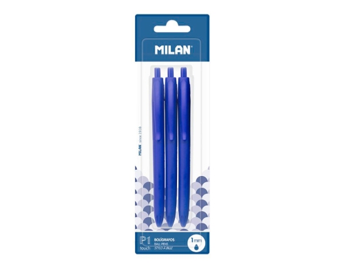 Boligrafo Milan p1 retractil 1 mm touch azul blister de 3 unidades BWM10253, imagen 2 mini