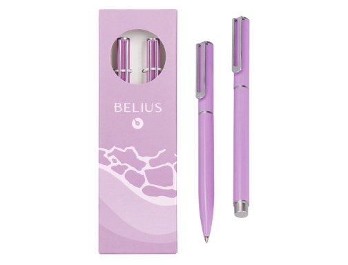 Juego boligrafo y roller Belius endless summer aluminio color morado y plateado BB312, imagen 5 mini