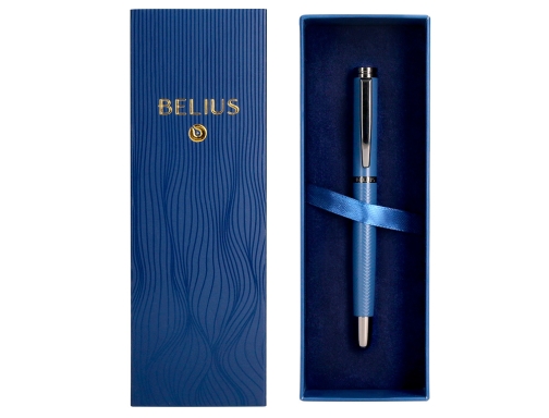 Pluma Belius neptuno aluminio textura wavy color azul marino tinta azul caja BB243, imagen 5 mini